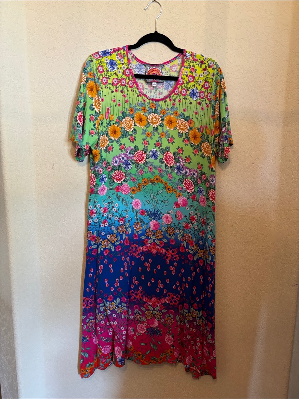 Johnny Was Multicolor Floral Ombre Midi Dress - Green, Blue & Pink
